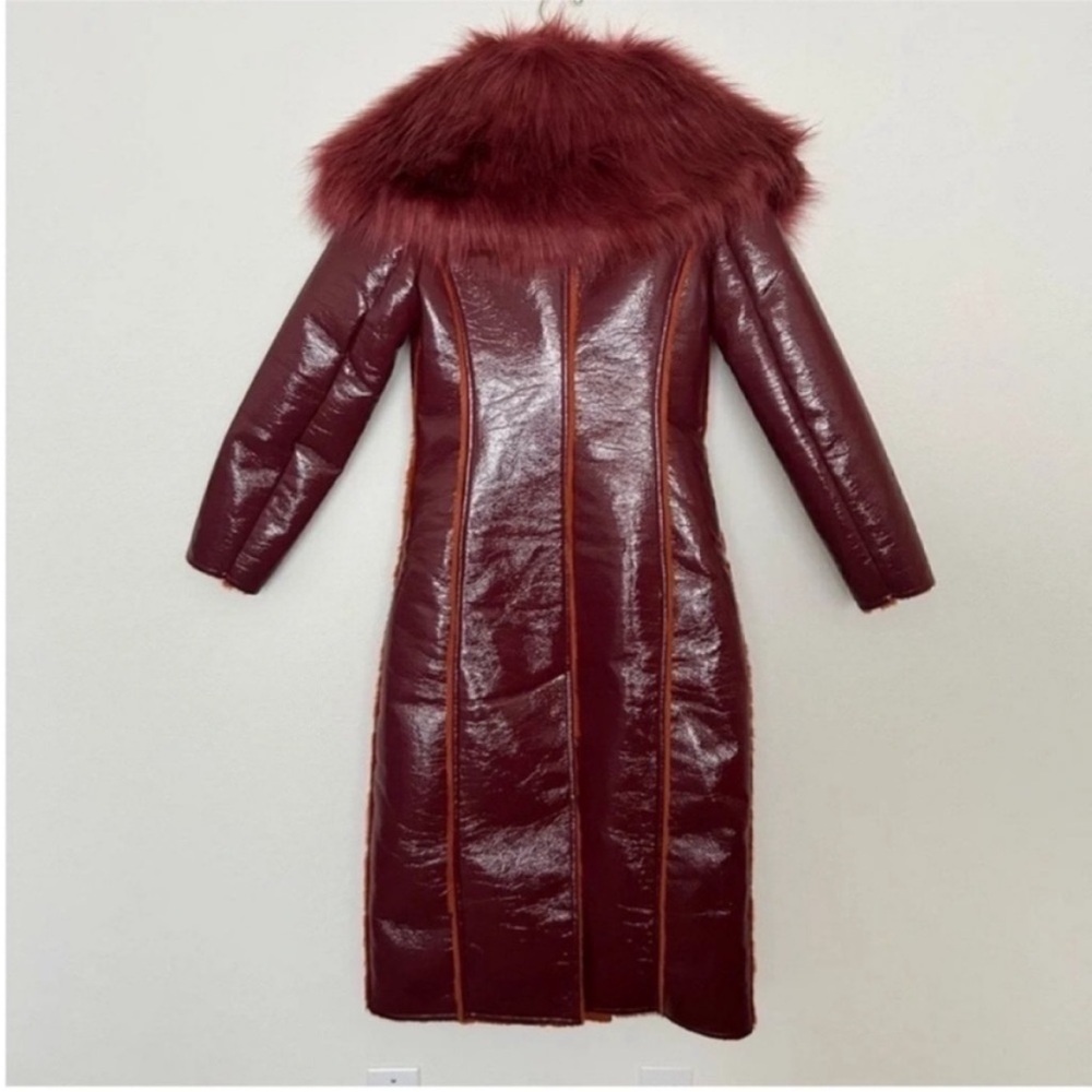 NWT Cult Gaia Elaine Faux Fur Trimmed Vegan Leather Coat - Picture 5 of 7